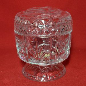VTG Avon Clear Glass Pedestal Jar Bowl Lid Flower